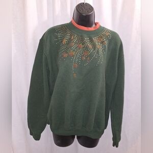 Top stitch large fall print sweatshirt